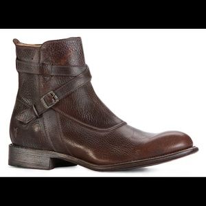 Brown Frye Jayden Cross Strap Ankle Boots w Buckle